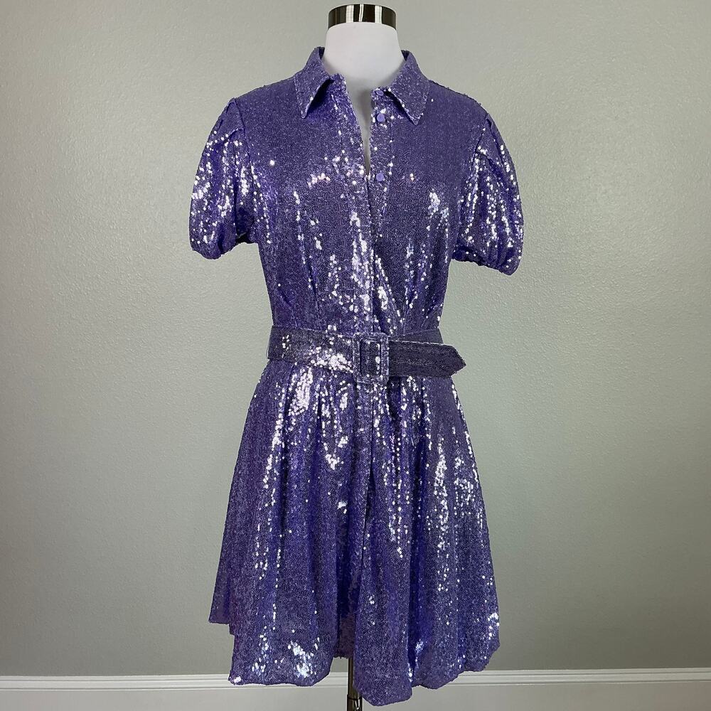 One33 Social Purple Cocktail Dress Sequined Belted Mini Fit and Flare Size 4 - Picture 2 of 13
